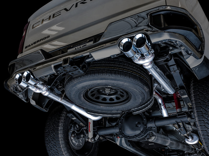 AWE Tuning 3015-42201 4th Gen GM 1500 5.3L 0FG Catback Split Rear Exit (w/ Bumper Cutouts) - Quad Chrome Tips