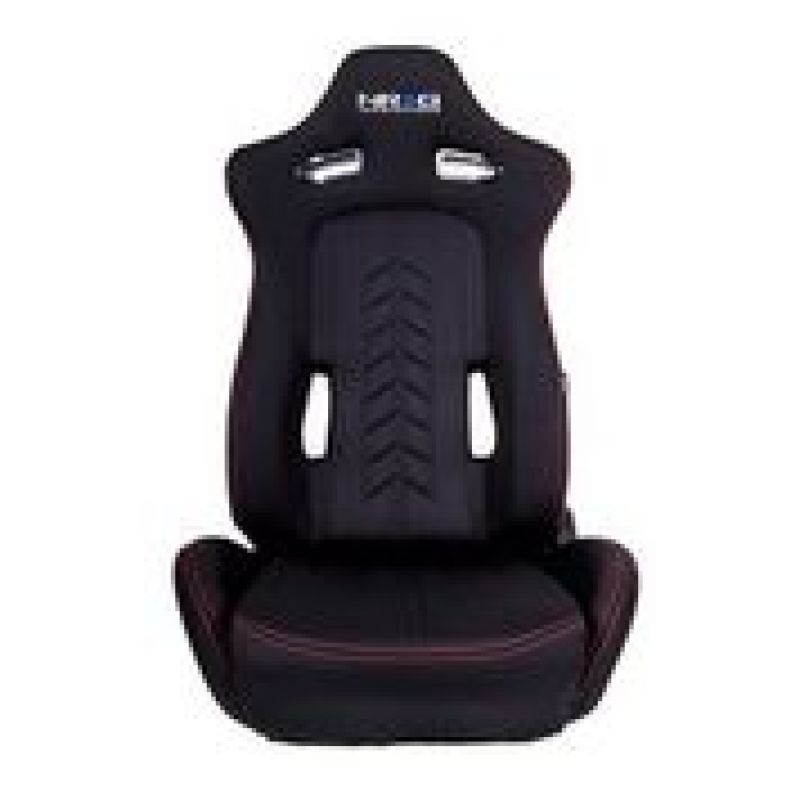 NRG RSC-800L/R Sport Seats (Pair) Cloth w/ Logo & Arrow Cushion Imprint - Black w/Red Stitch