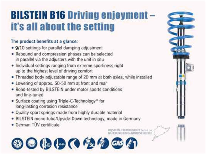 Bilstein 48-207287 B16 (PSS10) 13-15 BMW 228xDrive / 328xi / 435xi Front & Rear Perf Susp System