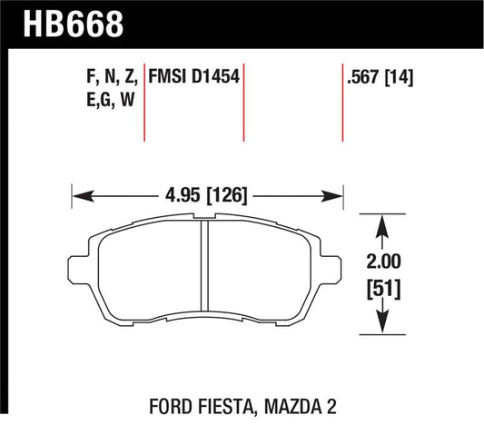 Hawk Performance HB668G.567 Hawk 11-12 Ford Fiesta S/SE/SEL / 11-12 Mazda 2 Sport/Touring DTC-60 Front Race Brake Pads