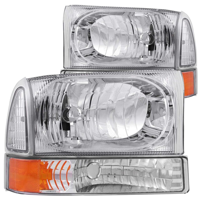 ANZO 111081 2000-2004 Ford Excursion Crystal Headlights Chrome w/ Corner Lights 2pc