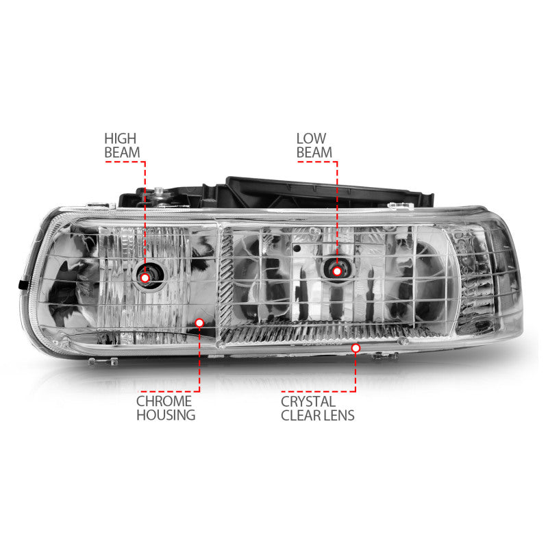 ANZO 111011 1999-2002 Chevrolet Silverado 1500 Crystal Headlights Chrome