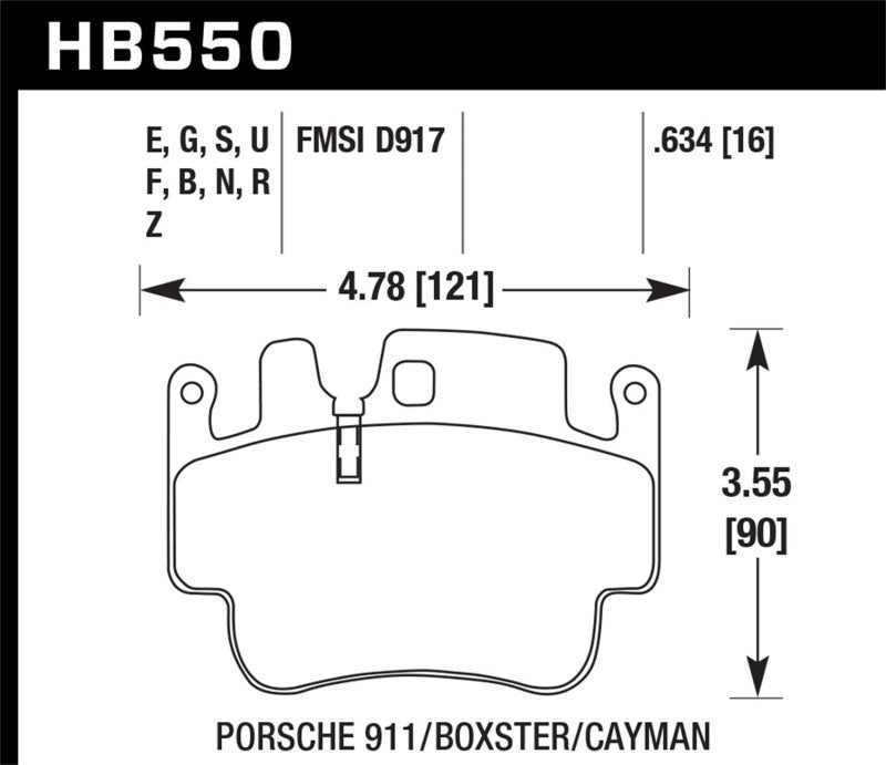Hawk Performance HB550G.634 Hawk 98-05 Porsche 911 Front & Rear / 00-07 Boxster / 06 Cayman Front DTC-60 Race Brake Pads