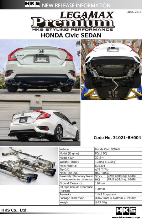 HKS 31021-BH004 LEGAMAX Premium HONDA CIVIC SEDAN FC