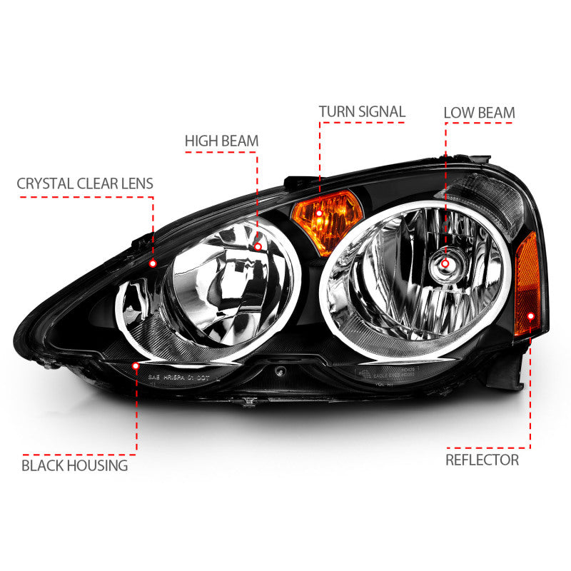 ANZO 121209 2002-2004 Acura RSX Crystal Headlights Black
