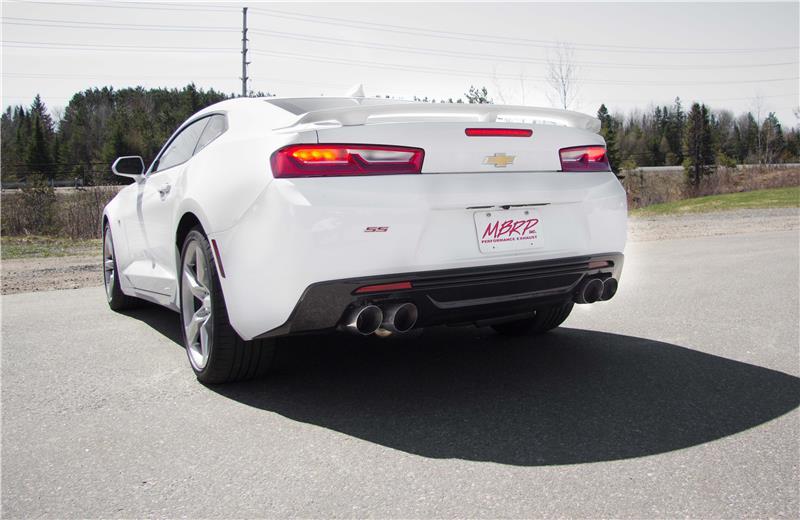 MBRP S7033409 2016 Chevy Camaro V8 6.2L 6spd 3in T409 Race Dual Cat Back w/ 4.5in Quad Dual Wall Tips