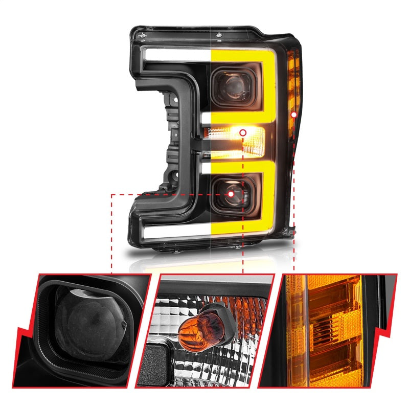ANZO 111388 LED Headlights 17-18 Ford F-250 Super Duty Plank-Style L.E.D. Headlight Black (Pair)