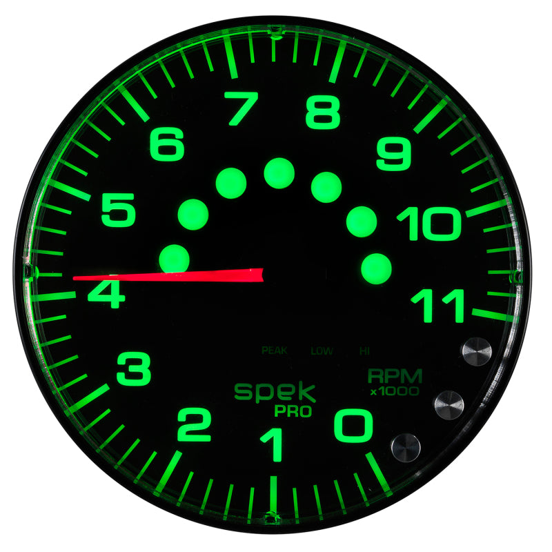 AutoMeter P239328 Autometer Spek-Pro Gauge Tachometer 5in 11K Rpm W/Shift Light & Peak Mem Black/Black