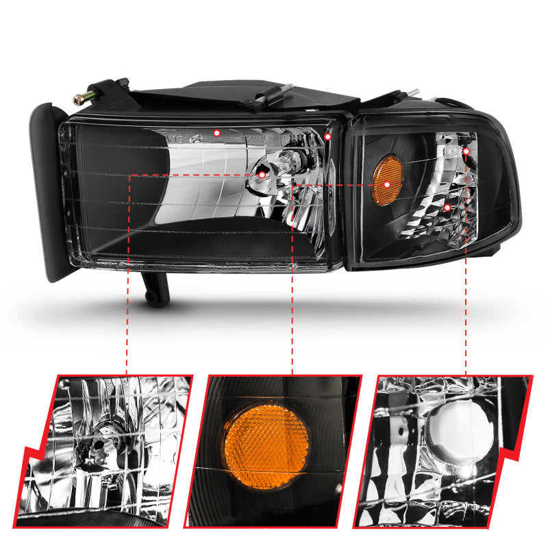 ANZO 111067 1994-2001 Dodge RAM Crystal Headlights Black
