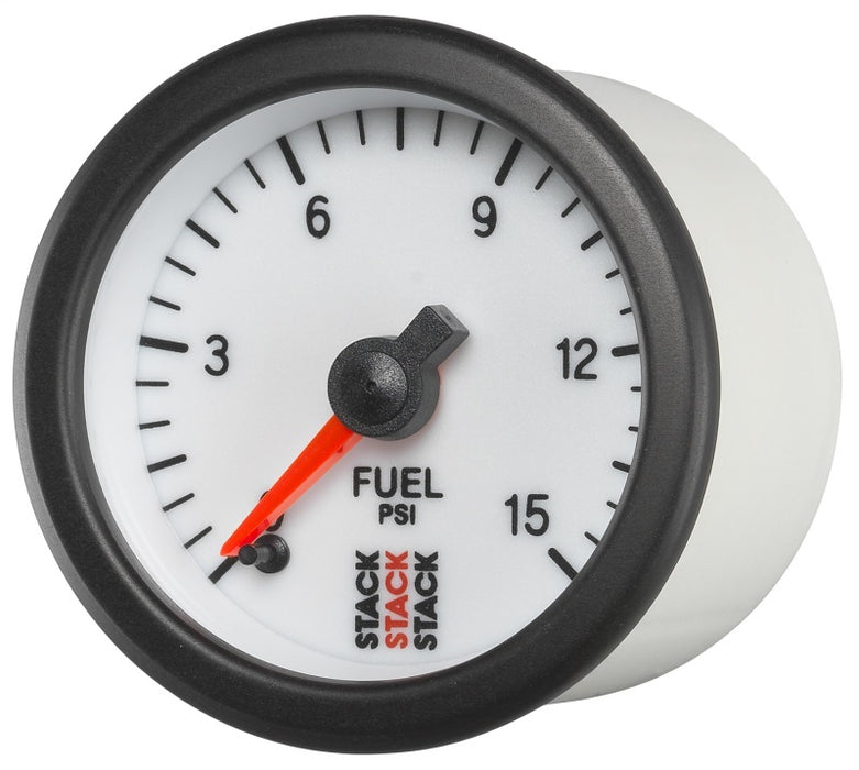 AutoMeter ST3354 Autometer Stack 52mm 0-15 PSI 1/8in NPTF Male Pro Stepper Motor Fuel Pressure Gauge - White