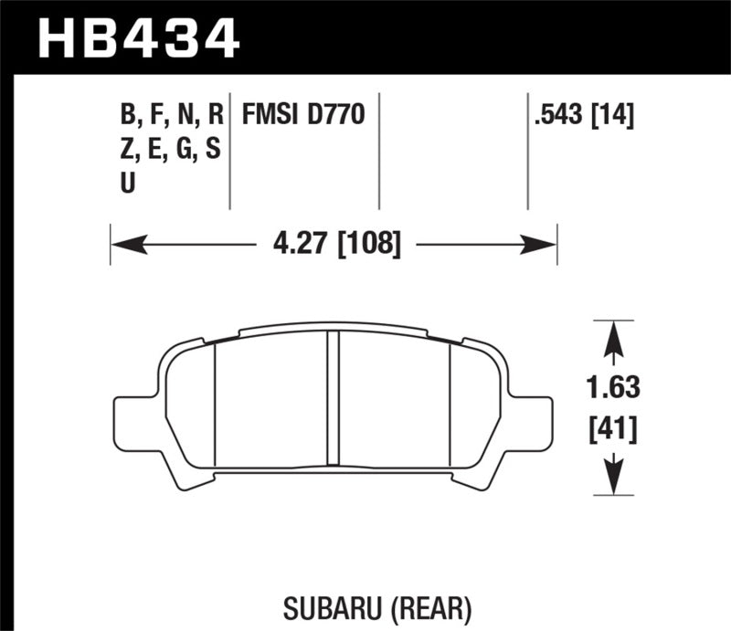 Hawk Performance HB434F.543 Hawk 02-03 WRX / 05-08 LGT D770 HPS Street Rear Brake Pads