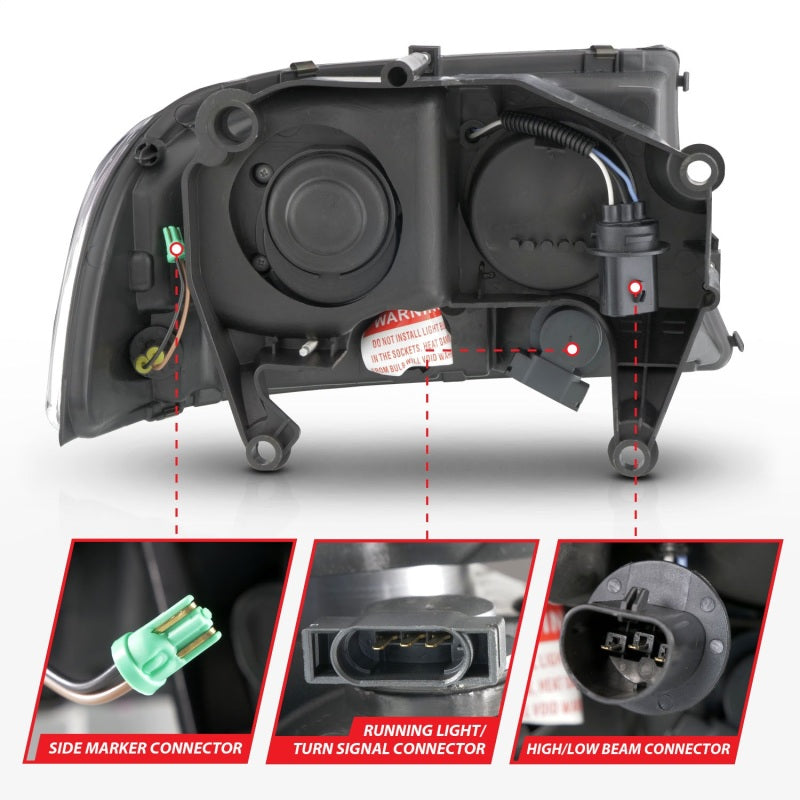 ANZO 111591 97-04 Dodge Dakota/Durango Crystal headlight Set w/ Light Bar Black Housing