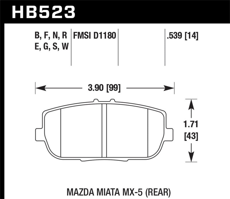 Hawk Performance HB523W.539 Hawk 06-10 Mazda Miata MX-5 DTC-30 Race Rear Brake Pads