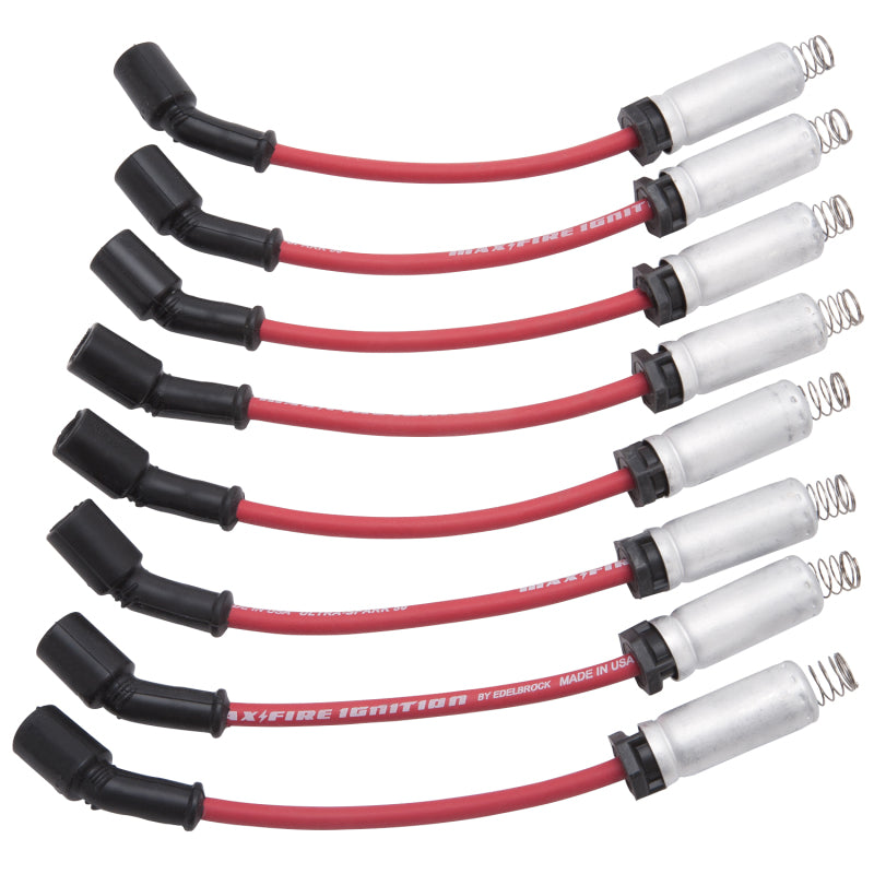 Edelbrock 22716 Spark Plug Wire Set LS Truck w/ Metal Sleeves 99-15 50 Ohm Resistance Red Wire (Set of 8)