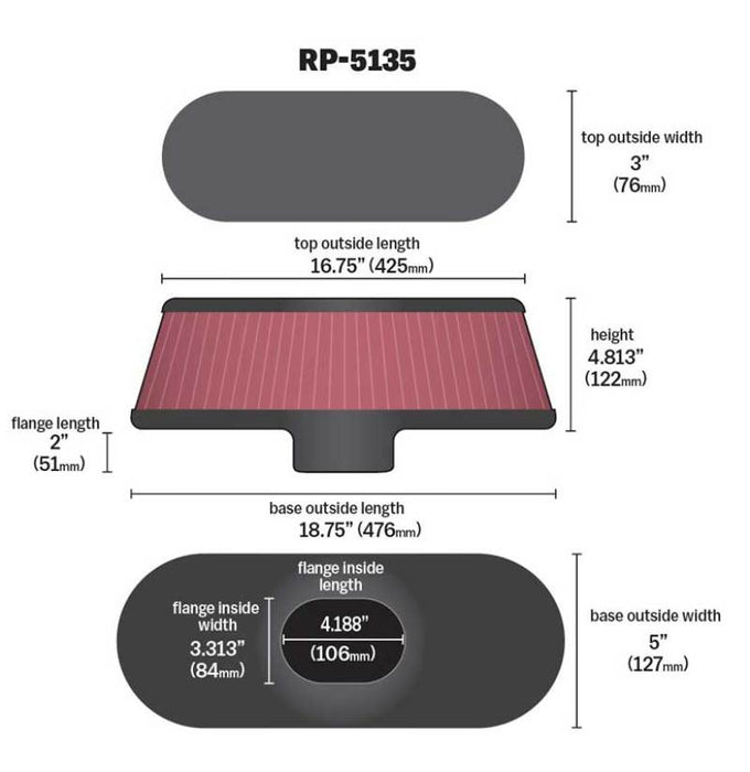 K&N Engineering RP-5135 K&N Air Filter with Carbon Fiber Top and Base