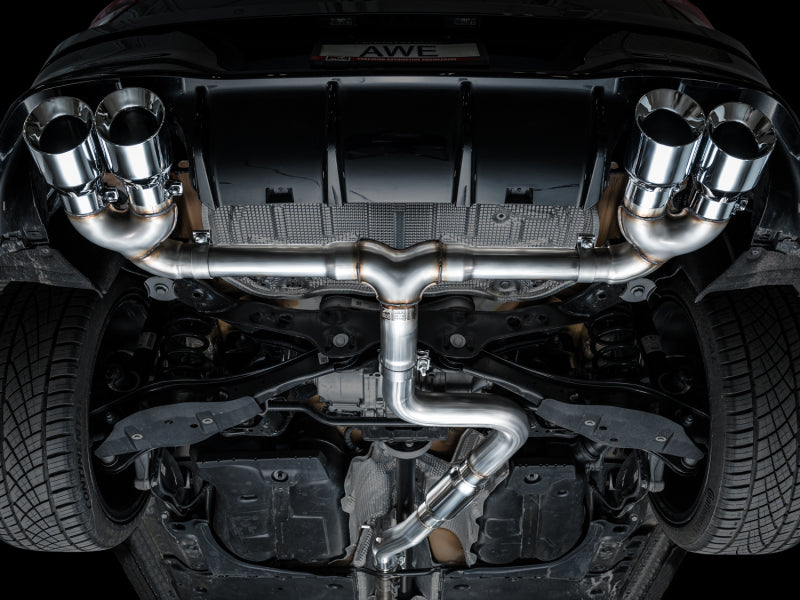 AWE Tuning 3020-42658 AWE MK8 Volkswagen Golf R 3in Track Edition Quad Exhaust - Chrome Silver Tips