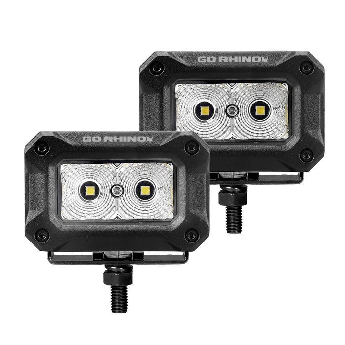 Go Rhino 751003023FBS Xplor Bright Series Rectangle LED Flood Light Kit (Surface/Thread Std Mnt) 3x2 - Blk (Pair)