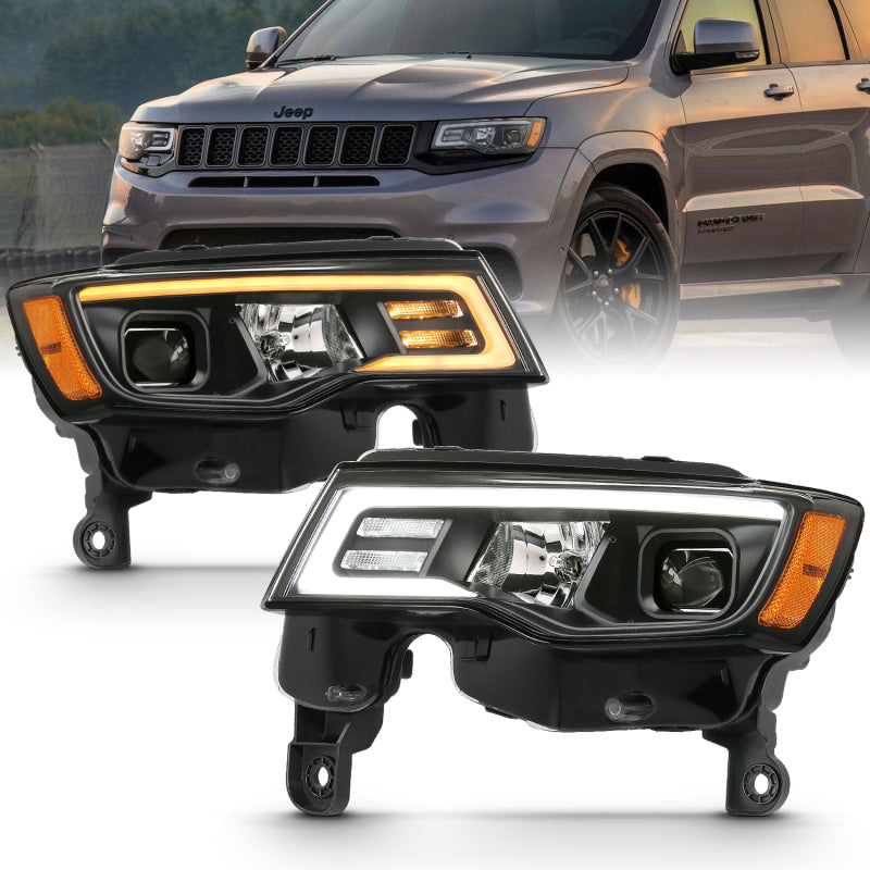 ANZO 111418 2017-2018 Jeep Grand Cherokee Projector Headlights w/ Plank Style Switchback - Black w/ Amber