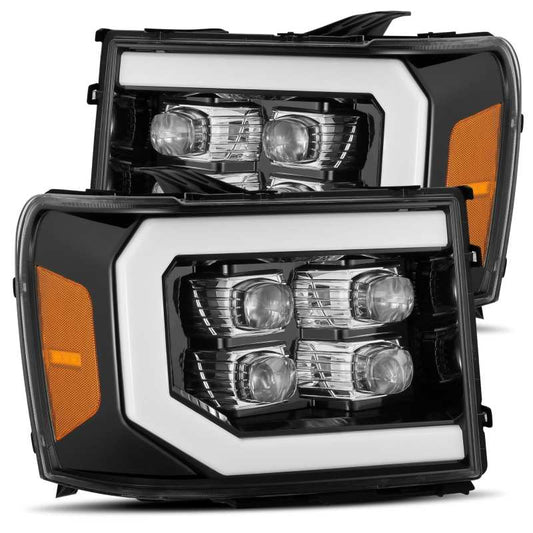 AlphaRex 880608 07-13 GMC 1500HD NOVA LED Proj Headlights Plank - Jet Black w/Activ Light/Seq Signal/DRL