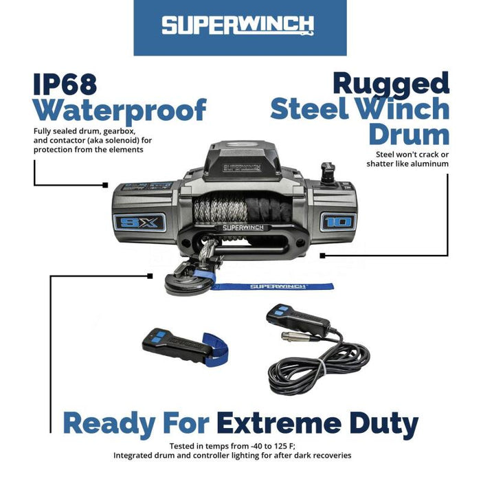 Superwinch 1710201 10000 LBS 12V DC 3/8in x 80ft Synthetic Rope SX 10000 Winch