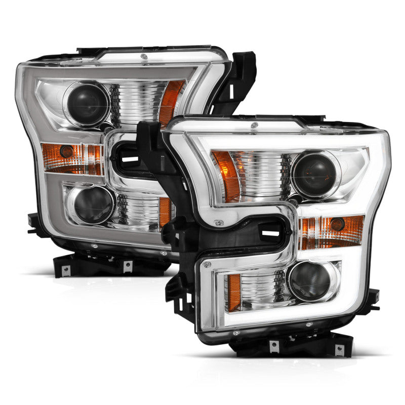 ANZO 111358 2015-2017 Ford F-150 Projector Headlights w/ Plank Style Switchback Chrome w/ Amber