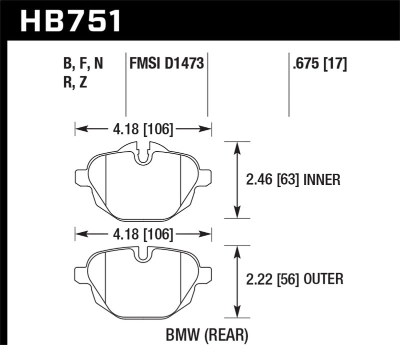 Hawk Performance HB751B.675 Hawk 2015 BMW 428i Gran Coupe / 11-16 535i / 11-16 X3/X4 HPS 5.0 Rear Brake Pads