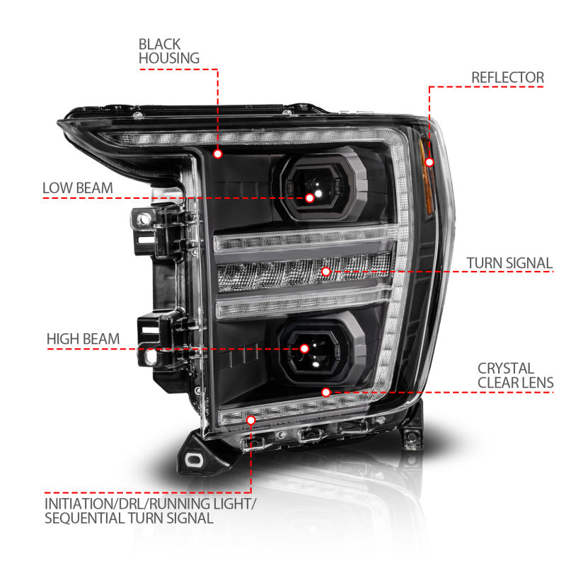 ANZO 111594-L 21-23 Ford F150 LED Projector Headlight w/Switchback+Sequential - Black (Driver Side Only)