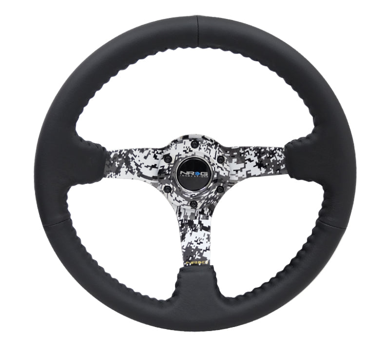 NRG RST-036DC-R Reinforced Steering Wheel (350mm / 3in. Deep) Blk Leather w/Hydrodipped Digi-Camo Spokes