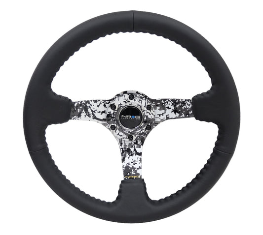 NRG RST-036DC-R Reinforced Steering Wheel (350mm / 3in. Deep) Blk Leather w/Hydrodipped Digi-Camo Spokes