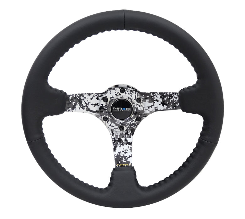 NRG RST-036DC-R Reinforced Steering Wheel (350mm / 3in. Deep) Blk Leather w/Hydrodipped Digi-Camo Spokes