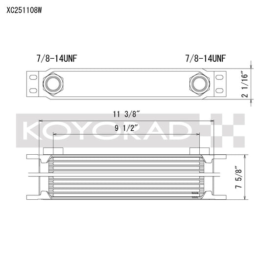 Koyo XC251108W 25 Row Oil Cooler 11.25in x 7.5in x 2in (AN-10 ORB provisions)