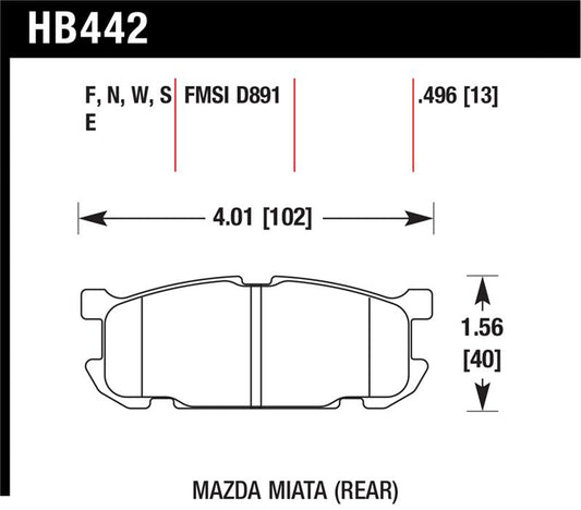 Hawk Performance HB442F.496 Hawk 01-02 Miata w/ Sport Suspension HPS Street Rear Brake Pads (D891)