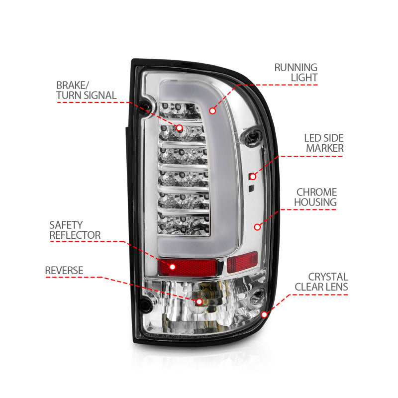 ANZO 311355 95-00 Toyota Tacoma LED Taillights Chrome Housing Clear Lens (Pair)