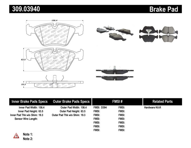 Stoptech 309.03940 StopTech 95-99 BMW M3 / 01-07 M3 E46 / 89-93 M5 / 98-02 Z3 M series / 93-95 530 Front Brake Pads