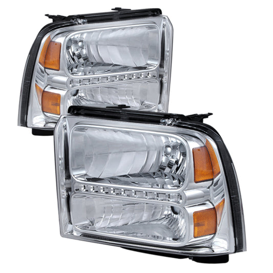 SPYDER 9026973 xTune Ford F250/350/450 Super Duty 05-07 Crystal Headlights w/ LED Chrome HD-JH-FS05-LED-C