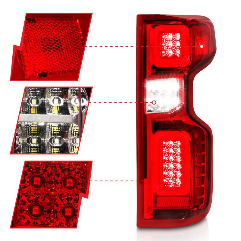 ANZO 311416 19-21 Chevy Silverado Full LED Taillights Chrome Housing Red/Clear Lens G2 (w/C light Bars)