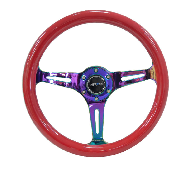 NRG ST-015MC-RD Classic Wood Grain Steering Wheel (350mm) Red Grip w/Neochrome 3-Spoke Center