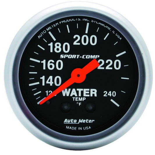 AutoMeter 3333 Autometer 2-1/16in 120-240 Degree F Mechanical Water Temp Sport-Comp Gauge w/ 12ft Tubing