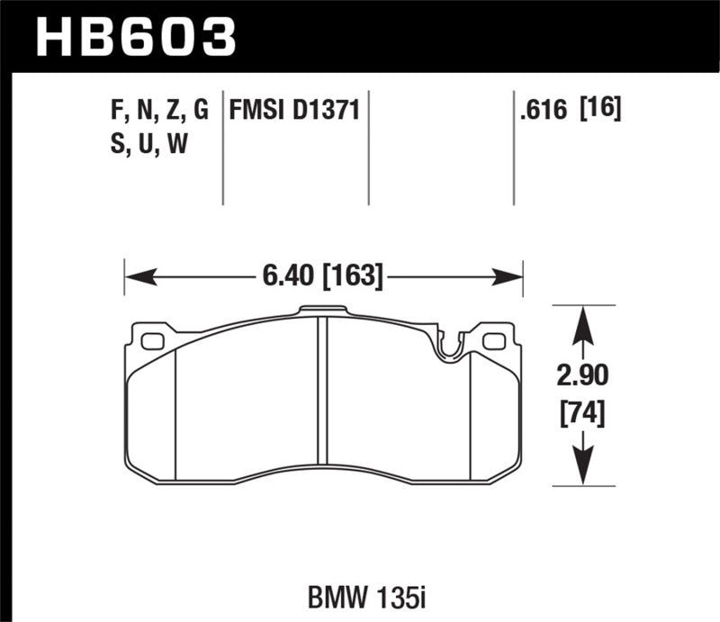 Hawk Performance HB603N.616 Hawk BMW 135i HP+ Street Front Brake Pads