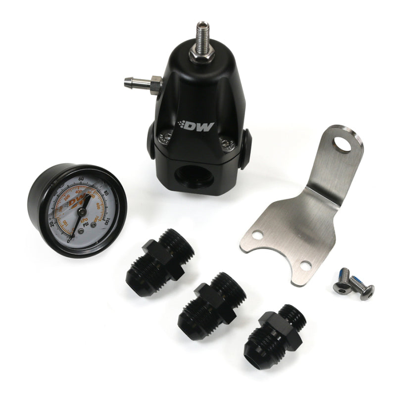 DeatschWerks 6-1000-FRB-88 DWR1000 AFPR + Pressure Gauge + 8AN Fittings - Anodized Black