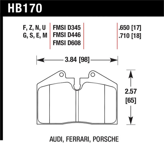 Hawk Performance HB170U.650 Hawk 89-94 Porsche 911 / 86-94 944 / 93 & 95 968 Front & Rear DTC-70 Race Brake Pads