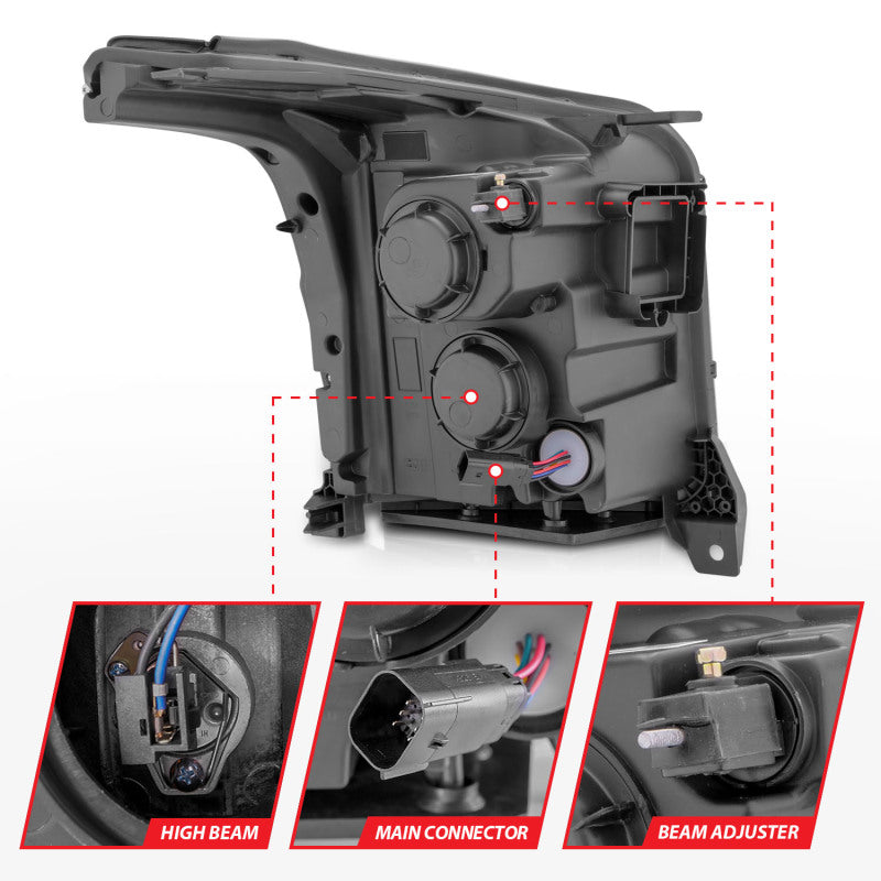 ANZO 111536 2015-2017 GMC Yukon XL Projector Headlights W Lightbar - Chrome/Amber