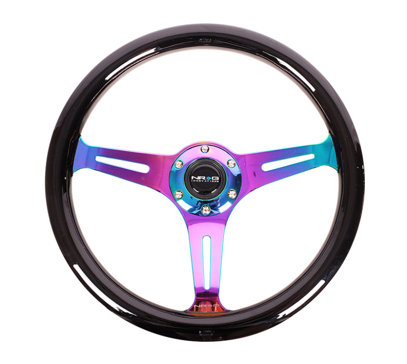 NRG ST-015MC-BK Classic Wood Grain Steering Wheel (350mm) Black Paint Grip w/Neochrome 3-Spoke Center