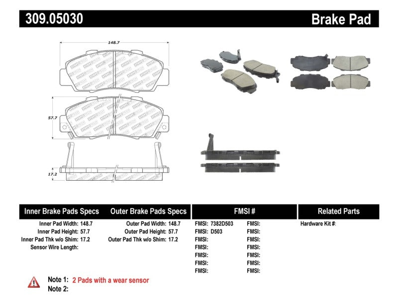 Stoptech 309.05030 StopTech Performance 97-99 Acura CL/ 97-01 Integra Type R/91-95 Legend/91-05 NSX Front Brake Pads