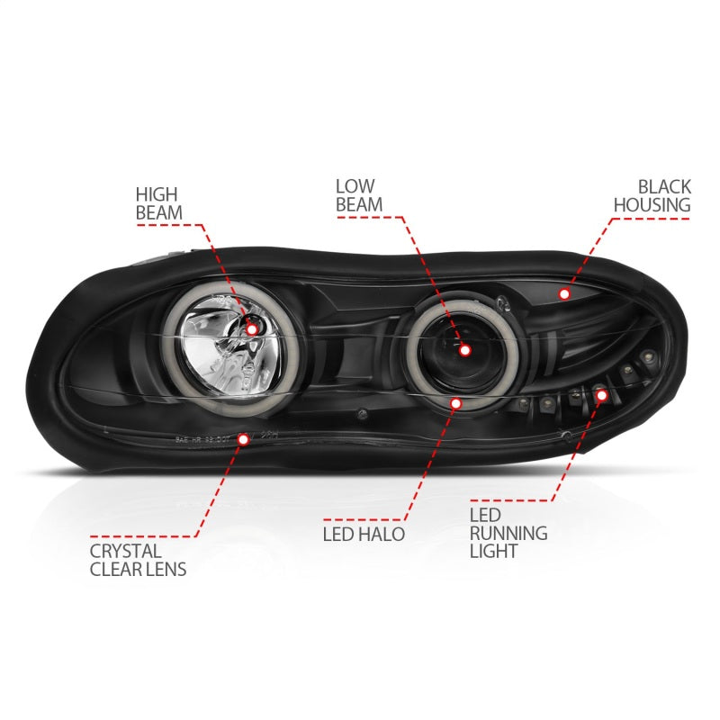 ANZO 121160 1998-2002 Chevrolet Camaro Projector Headlights w/ Halo Black