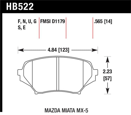 Hawk Performance HB522U.565 Hawk 06-14 Mazda MX-5 Miata (NC) DTC-70 Race Front Brake Pads