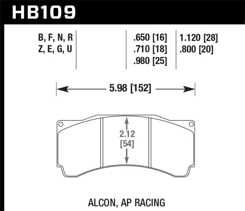 Hawk Performance HB109U.710 Hawk Alcon TA-6 / AP Racing CP5060-2/3/4/5ST / AP Racing CP5555 / Rotora FC6 DTC-70 Race Brake Pads