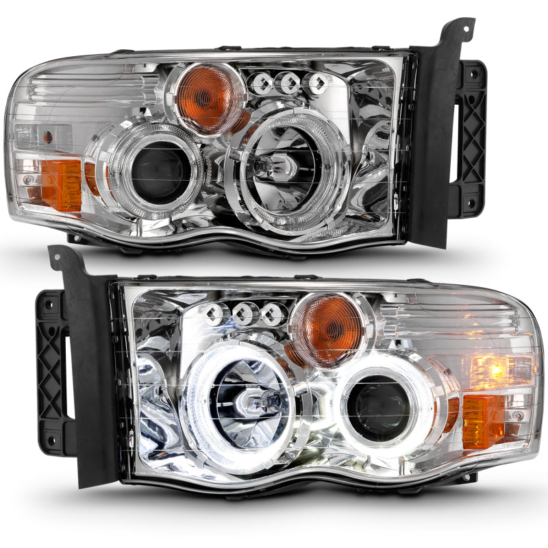 ANZO 111491 2002-2005 Dodge RAM 1500 Projector Headlights w/ Halo Chrome Clear Amber
