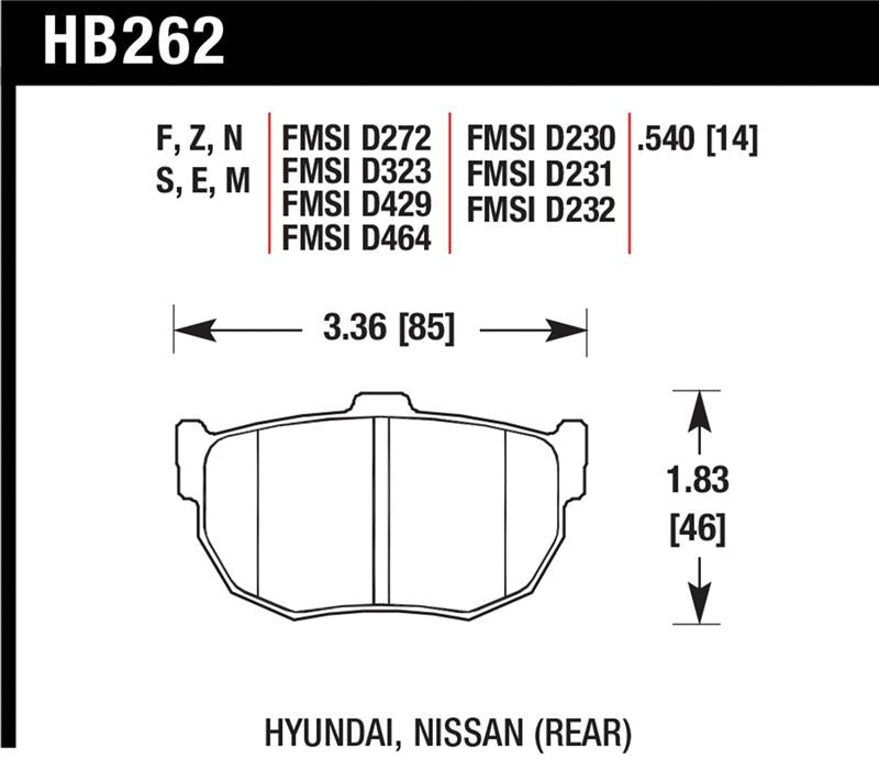 Hawk Performance HB262N.540 Hawk 89-97 Nissan 240SX SE HP+ Street Rear Brake Pads
