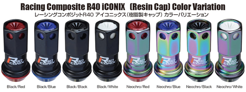 Project Kics WRIF13NK 16+4 Locks Neocro R40 Iconix W/ Plastic Cap (Black) - 12X1.25
